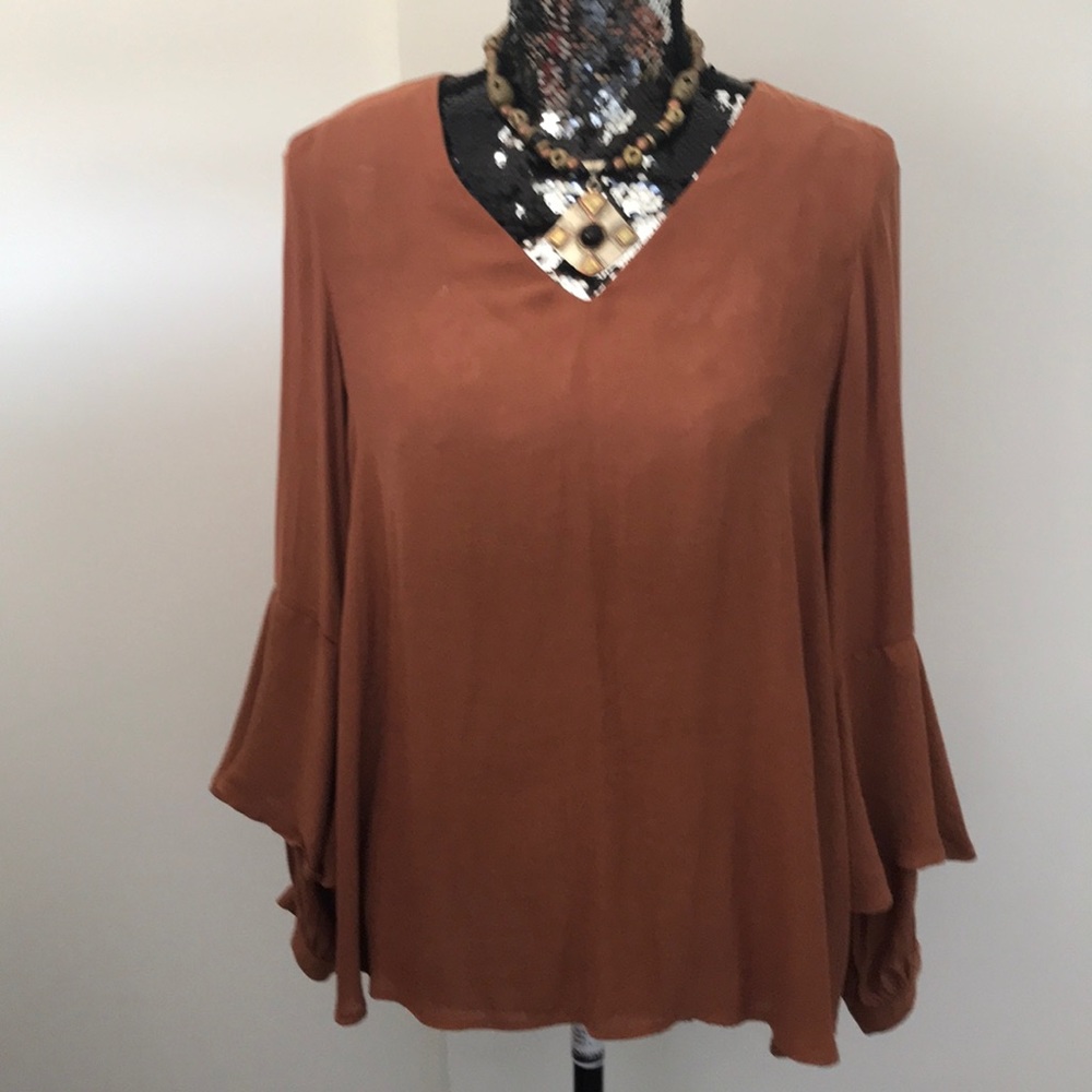 Camel Blouse with Layered Long Sleeves